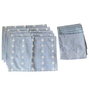 Crate & Barrel Winter Woods Napkins Placemats 11pcs Ice Blue Cotton Embroidered